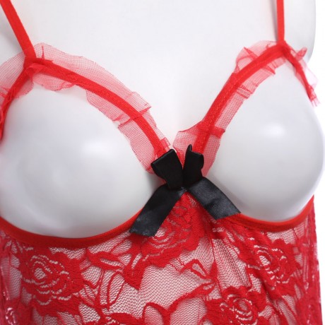 EXPOSED BREASTS OPEN CROCTH HOLLOW OUT LACE DESIGN (RED)