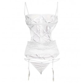 SPAGHETTI STRAP HOLLOW OUT BANDAGE PATCHWORK LACE DESIGN (WHITE M/L/XL)