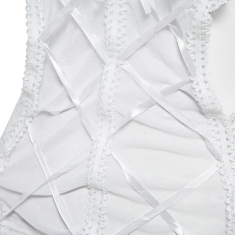 SPAGHETTI STRAP HOLLOW OUT BANDAGE PATCHWORK LACE DESIGN (WHITE M/L/XL)