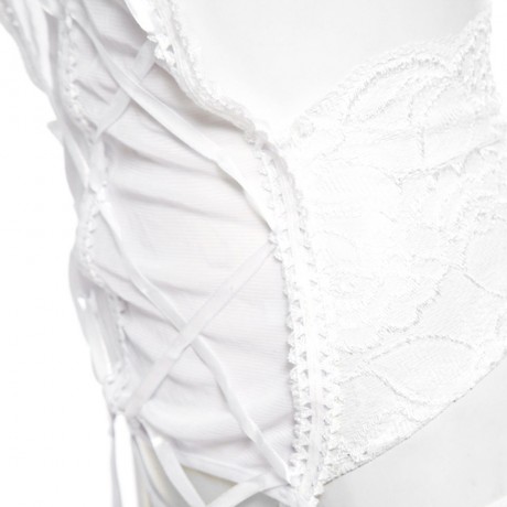 SPAGHETTI STRAP HOLLOW OUT BANDAGE PATCHWORK LACE DESIGN (WHITE M/L/XL)
