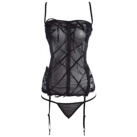 SPAGHETTI STRAP HOLLOW OUT BANDAGE PATCHWORK LACE DESIGN (BLACK M/L/XL)