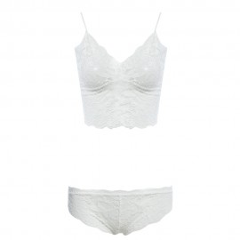 V-NECK SUSPENDER PERSPECTIVE LACE PATCHWORK (WHITE)