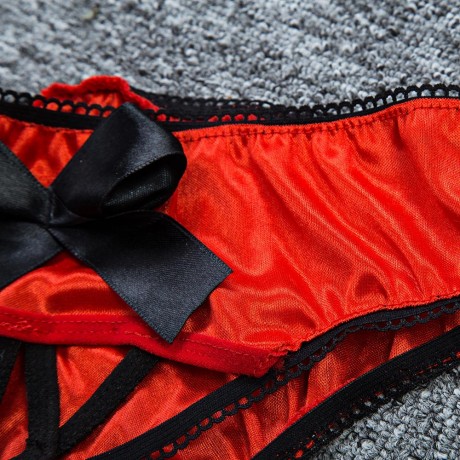 LOW WAIST HOLLOW OUT PATCHWORK OPEN CROTCH BACK BOWKNOT (RED S/M/L/XL/2XL)