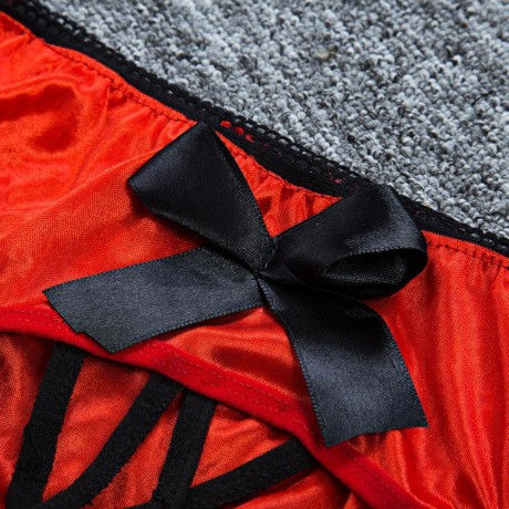 LOW WAIST HOLLOW OUT PATCHWORK OPEN CROTCH BACK BOWKNOT (RED S/M/L/XL/2XL)