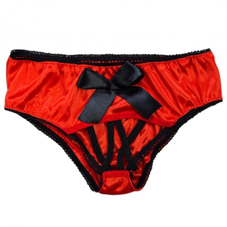 LOW WAIST HOLLOW OUT PATCHWORK OPEN CROTCH BACK BOWKNOT (RED S/M/L/XL/2XL)