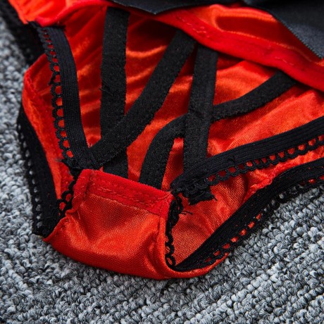 LOW WAIST HOLLOW OUT PATCHWORK OPEN CROTCH BACK BOWKNOT (RED S/M/L/XL/2XL)