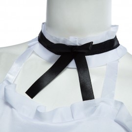BACKLESS HALTER COLOR BLOCK MAID COSTUME FOR WOMEN (BLACK)