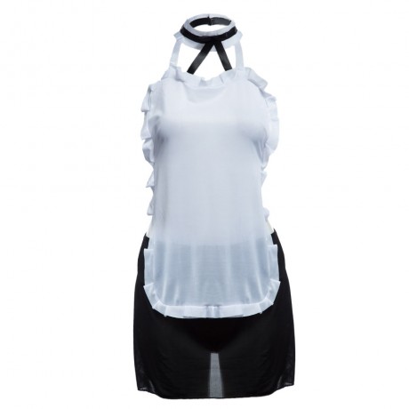 BACKLESS HALTER COLOR BLOCK MAID COSTUME FOR WOMEN (BLACK)