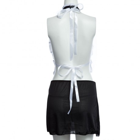 BACKLESS HALTER COLOR BLOCK MAID COSTUME FOR WOMEN (BLACK)