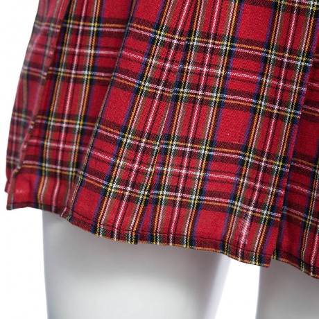 TIE WHITE TUBE TOP LACE-UP   SHORT PLAID PLEATED OVERALL STUDENT COSTUME FOR WOMEN (SIZE S