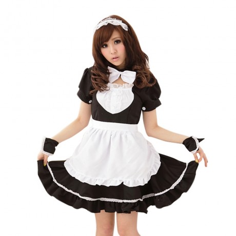 STYLISH SCOOP COLLAR PUFF SLEEVE COLOR BLOCK FLOUNCED WOMEN'S COSPLAY COSTUME (SIZE S/M/L)
