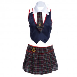 TIE PLUNGING NECK SLEEVELESS BACK BOWKNOT LACE-UP TOP   LOW WAIST FRONT ZIPPER PLAID PRINT