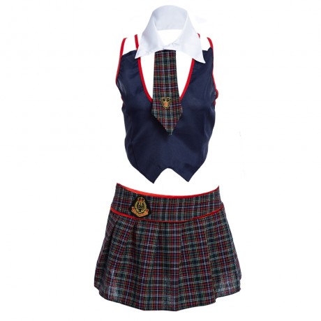 TIE PLUNGING NECK SLEEVELESS BACK BOWKNOT LACE-UP TOP   LOW WAIST FRONT ZIPPER PLAID PRINT