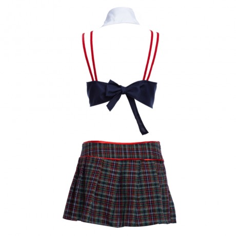 TIE PLUNGING NECK SLEEVELESS BACK BOWKNOT LACE-UP TOP   LOW WAIST FRONT ZIPPER PLAID PRINT