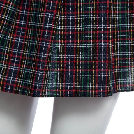 TIE PLUNGING NECK SLEEVELESS BACK BOWKNOT LACE-UP TOP   LOW WAIST FRONT ZIPPER PLAID PRINT