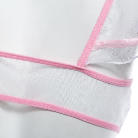 PLUNGING NECK SPAGHETTI STRAP CAP SLEEVE LACE GAUZE PATCHWORK PERSPCTIVE BOWKNOT TOP   ELA