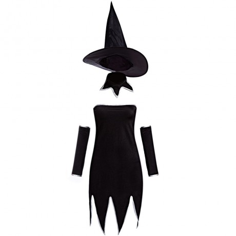 HALLOWEEN PARTY STRAPLESS SHEATH IRREGULAR PATCHWORK WITCH UNIFORM WITH CAP
