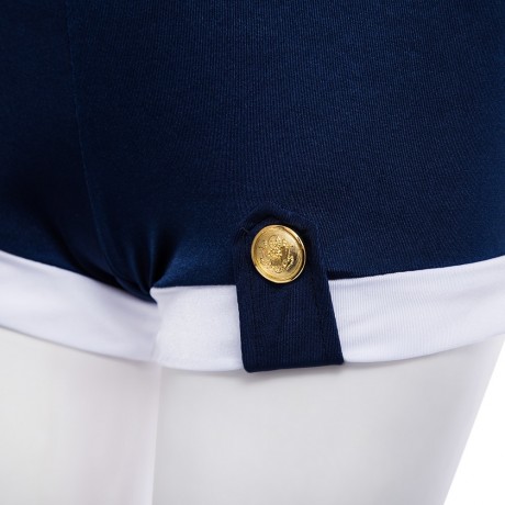 CREW NECK SHORT SLEEVE BOWKNOT STRIPE CROP TOP   HIGH WAIST OVERALL SAILOR UNIFORM