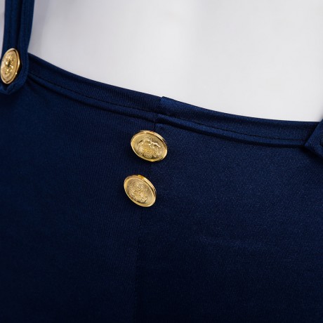 CREW NECK SHORT SLEEVE BOWKNOT STRIPE CROP TOP   HIGH WAIST OVERALL SAILOR UNIFORM