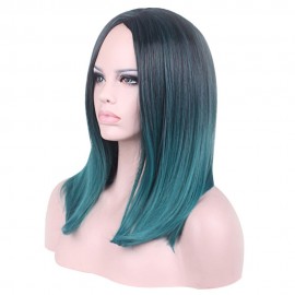 WOMEN HAIR WIGS HARAJUKU BLACK MIXED GREEN HEAT RESISTANT SYNTHETIC OMBRE COSPLAY GRADIENT