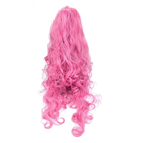 WOMEN ANIME LONG PINK CURLY WIGS WITH PONYTAIL COSPLAY PARTY