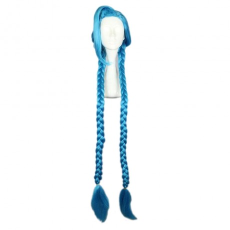 WOMEN LONG BLUE FULL WIGS WITH DOUBLE TWIST COSPLAY PARTY FOR JINX FIGURE