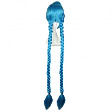WOMEN LONG BLUE FULL WIGS WITH DOUBLE TWIST COSPLAY PARTY FOR JINX FIGURE