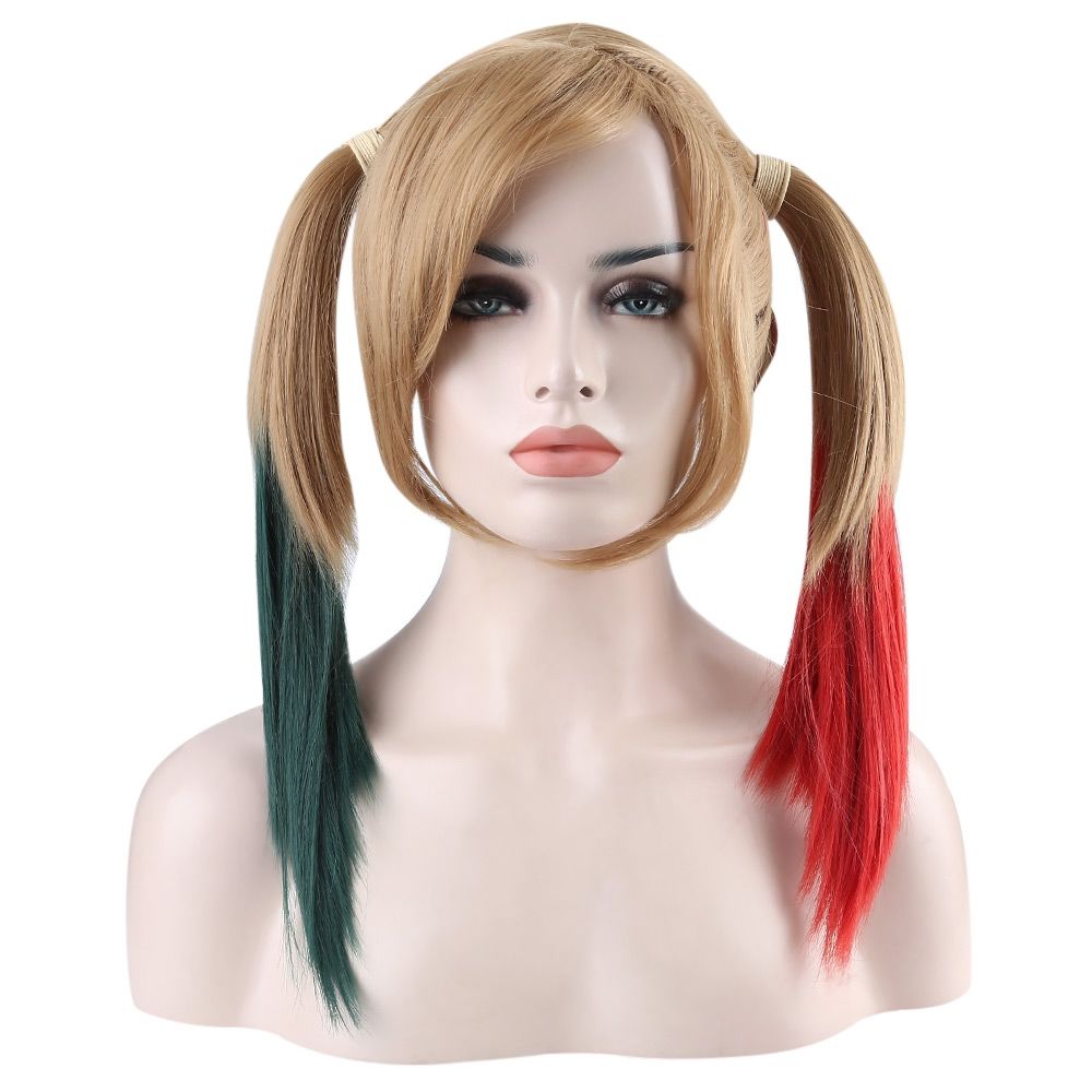MEDIUM STRAIGHT MIXED COLORS GREEN RED WIGS WITH DOUBLE PONYTAILS COSTUME COSPLAY FOR JOKE MEDIUM STRAIGHT MIXED COLORS GREEN RED WIGS WITH DOUBLE PONYTAILS COSTUME COSPLAY FOR JOKE