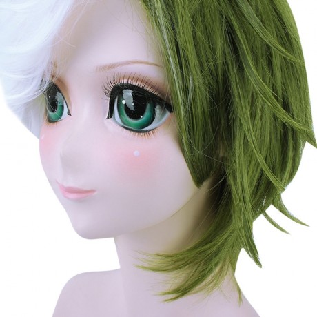 SHORT STRAIGHT MIXED COLORS WHITE GREEN WIG COSPLAY FOR KABANERI OF THE IRON FORTRESS IKOM