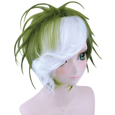 SHORT STRAIGHT MIXED COLORS WHITE GREEN WIG COSPLAY FOR KABANERI OF THE IRON FORTRESS IKOM
