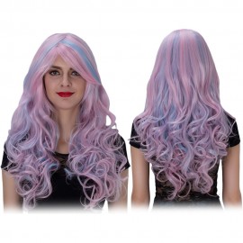 HARAJUKU OMBRE LONG WAVY SIDE BANGS MIXED COLORS SYNTHETIC WIGS (BLUE AND PINK)