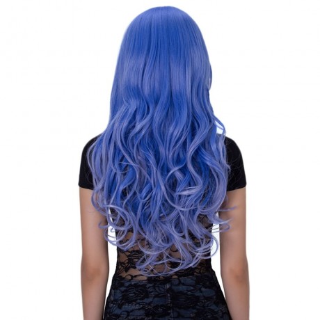 HARAJUKU OMBRE LONG WAVY SIDE BANGS MIXED COLORS SYNTHETIC WIGS (ROYAL BLUE)
