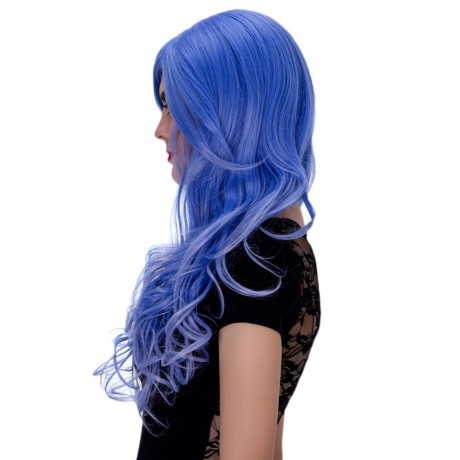 HARAJUKU OMBRE LONG WAVY SIDE BANGS MIXED COLORS SYNTHETIC WIGS (ROYAL BLUE)