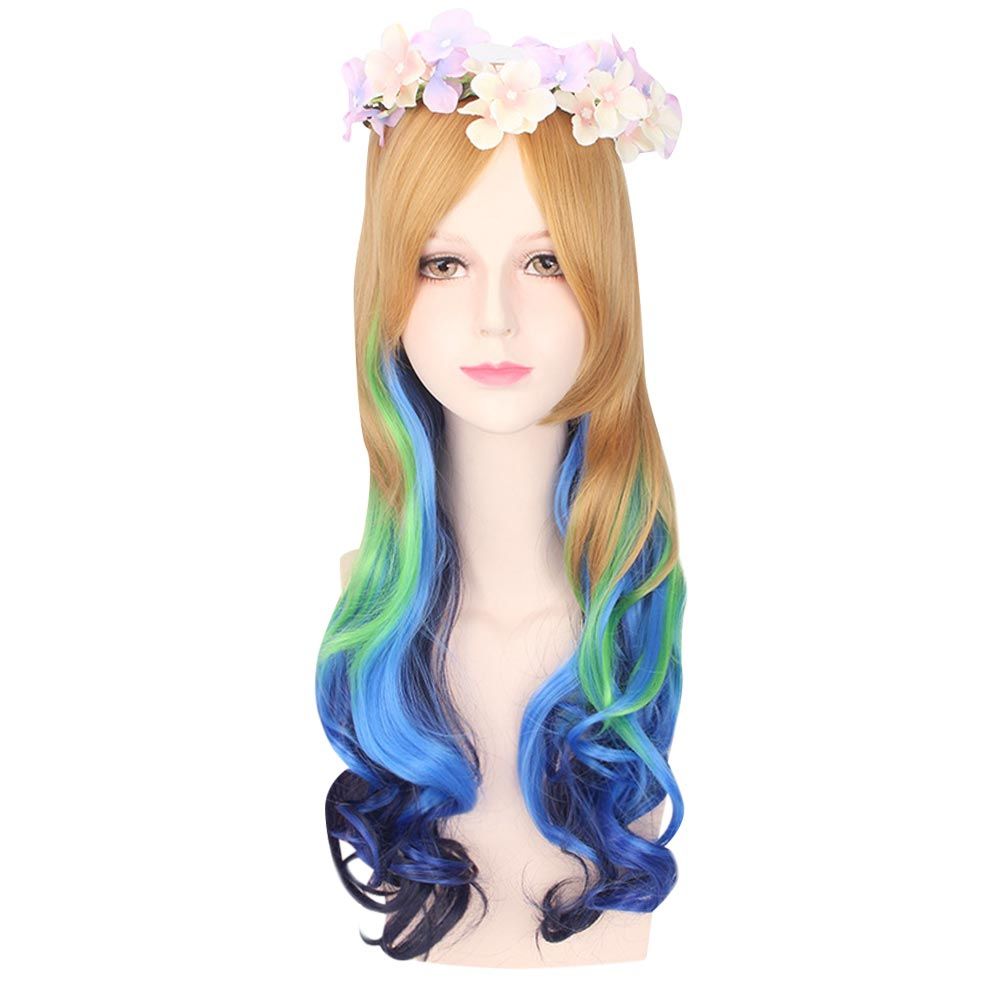 HARAJUKU COSPLAY MIXED COLORS LONG WAVY SYNTHETIC WIG WITH BANGS WREATH FOR WOMEN (COLORMI HARAJUKU COSPLAY MIXED COLORS LONG WAVY SYNTHETIC WIG WITH BANGS WREATH FOR WOMEN (COLORMI