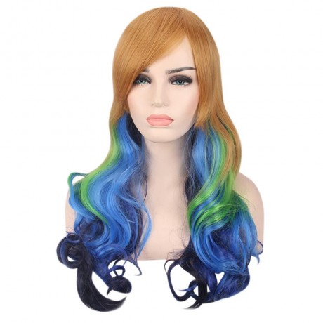 HARAJUKU COSPLAY MIXED COLORS LONG WAVY SYNTHETIC WIG WITH BANGS WREATH FOR WOMEN (COLORMI