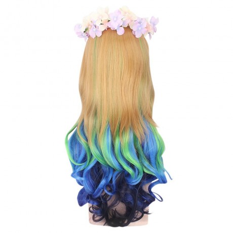 HARAJUKU COSPLAY MIXED COLORS LONG WAVY SYNTHETIC WIG WITH BANGS WREATH FOR WOMEN (COLORMI