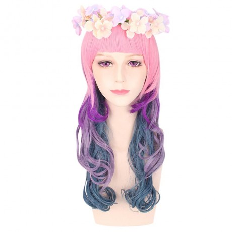 HARAJUKU COSPLAY MIXED COLORS LONG WAVY SYNTHETIC WIG WITH BANGS WREATH FOR WOMEN (COLORFU