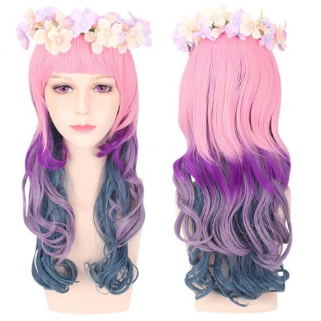 HARAJUKU COSPLAY MIXED COLORS LONG WAVY SYNTHETIC WIG WITH BANGS WREATH FOR WOMEN (COLORFU