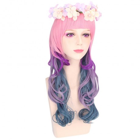 HARAJUKU COSPLAY MIXED COLORS LONG WAVY SYNTHETIC WIG WITH BANGS WREATH FOR WOMEN (COLORFU