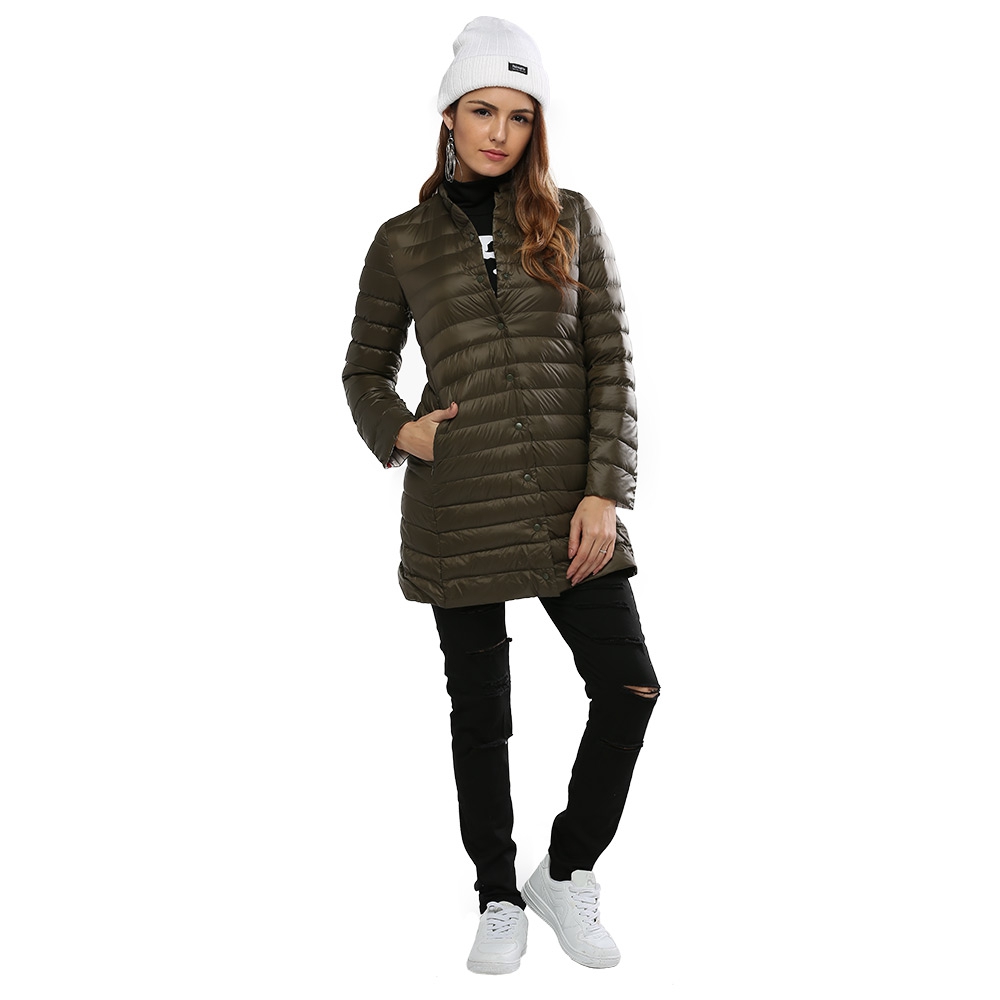 CHIC COLLARLESS LONG SLEEVE SINGLE BREASTED SOLID COLOR PADDED COAT FOR WOMEN (ARMY GREEN CHIC COLLARLESS LONG SLEEVE SINGLE BREASTED SOLID COLOR PADDED COAT FOR WOMEN (ARMY GREEN