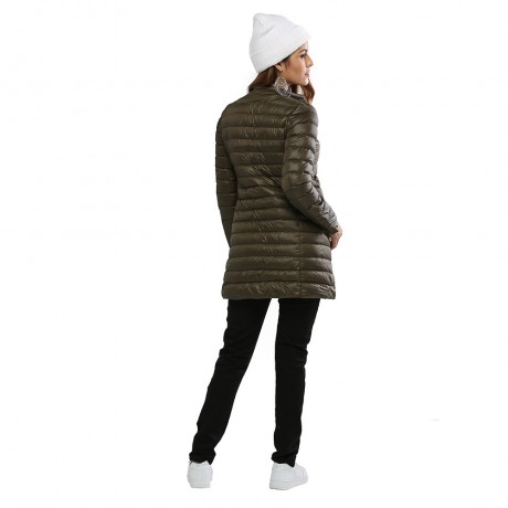CHIC COLLARLESS LONG SLEEVE SINGLE BREASTED SOLID COLOR PADDED COAT FOR WOMEN (ARMY GREEN 