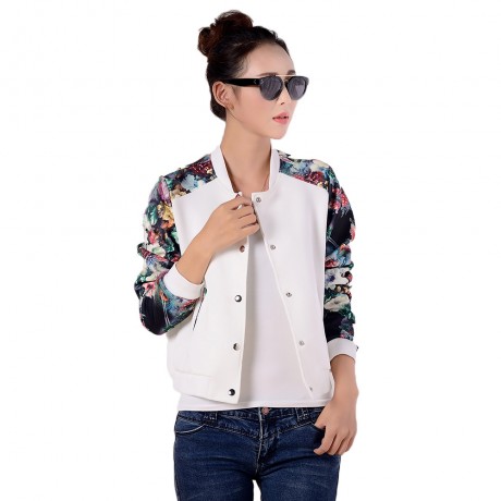 STYLISH LONG SLEEVES PRINTED SINGLE BREASTED JACKET FOR WOMEN (WHITE, SIZE M/L/XL/2XL)