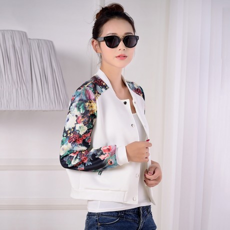 STYLISH LONG SLEEVES PRINTED SINGLE BREASTED JACKET FOR WOMEN (WHITE, SIZE M/L/XL/2XL)