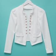STYLISH STAND-UP COLLAR LONG SLEEVE DOUBLE-BREASTED WOMEN'S BLAZER (WHITE, SIZE ONE SIZE F