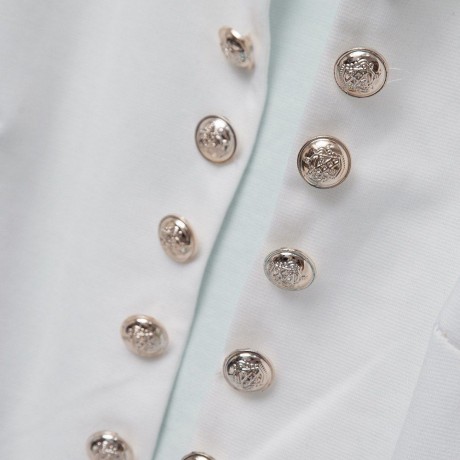STYLISH STAND-UP COLLAR LONG SLEEVE DOUBLE-BREASTED WOMEN'S BLAZER (WHITE, SIZE ONE SIZE F