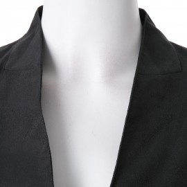 STYLISH TURN DOWN COLLAR 3/4 SLEEVE PURE COLOR ASYMMETRICAL WOMEN'S COAT (BLACK, SIZE S/M/