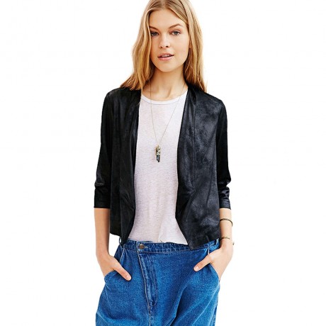 STYLISH TURN DOWN COLLAR 3/4 SLEEVE PURE COLOR ASYMMETRICAL WOMEN'S COAT (BLACK, SIZE S/M/