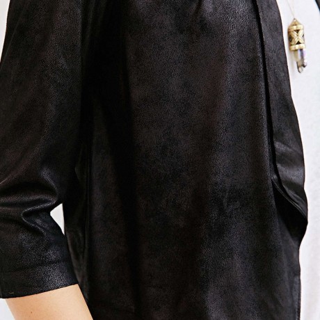 STYLISH TURN DOWN COLLAR 3/4 SLEEVE PURE COLOR ASYMMETRICAL WOMEN'S COAT (BLACK, SIZE S/M/