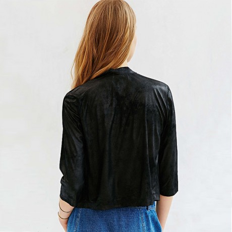 STYLISH TURN DOWN COLLAR 3/4 SLEEVE PURE COLOR ASYMMETRICAL WOMEN'S COAT (BLACK, SIZE S/M/