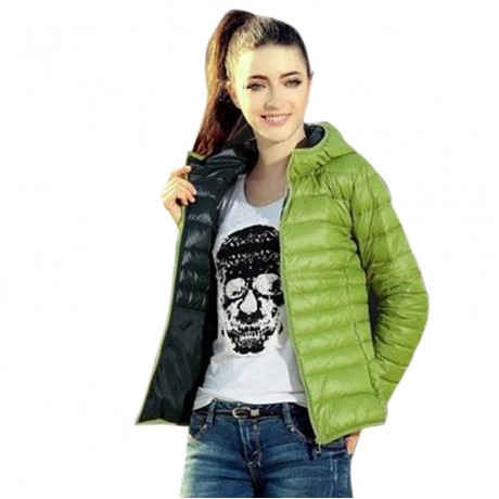 STYLISH HOODED LONG SLEEVE CANDY COLOR ZIPPERED WOMEN'S COAT (GREEN, SIZE S/M/L/XL)